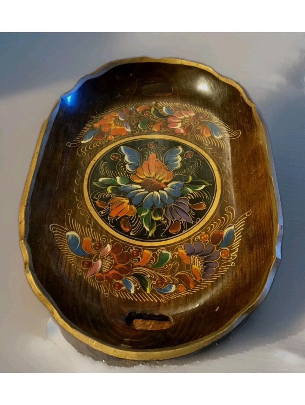 Wooden Vintage Floral Hand Painted Decorative Serving Tray Platter 20" X 13"